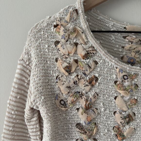 Anthropologie Akemi + Kin Cream Gray White Ribbon Embellished Knit Sweater Top - Picture 4 of 14